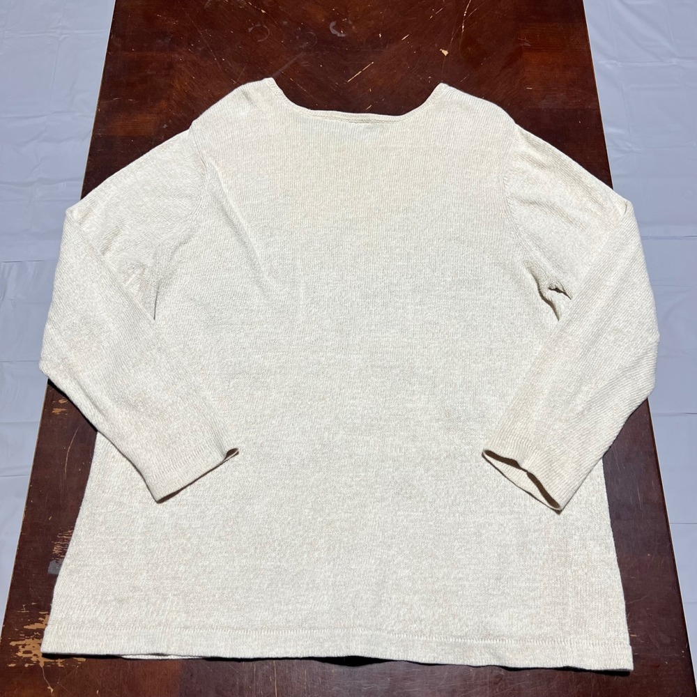 Blair Women Oatmeal Floral Embroidered Ramie Cotton Knit Sweater L Large Vintage - Picture 2 of 11